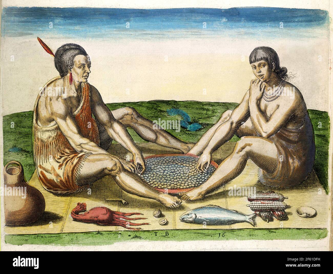 Nativi americani mangiare, 16 ° secolo Foto Stock