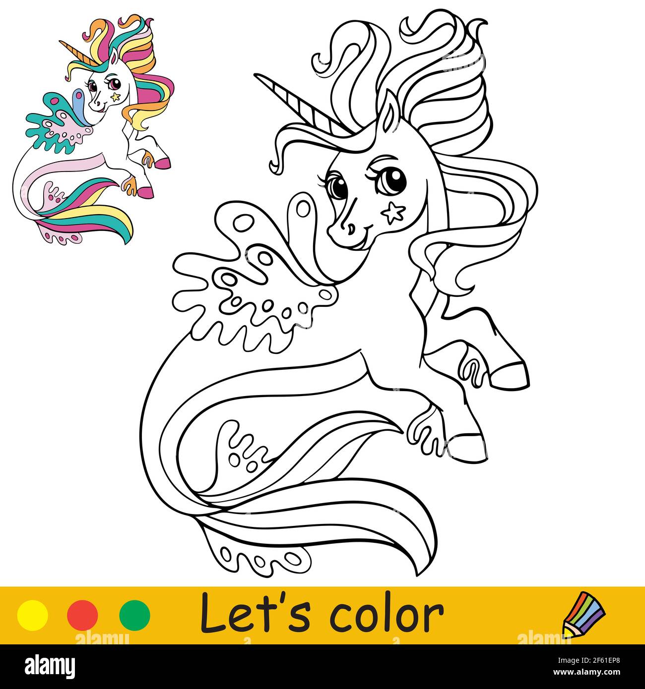 Carino cartone animato mare unicorn. Colorare la pagina del libro con il  modello colorato. Illustrazione isolata di cartoni animati vettoriali. Per  colorare libro, stampa, gioco, istruzione, p Immagine e Vettoriale - Alamy