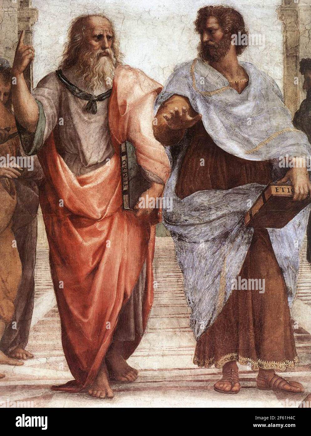Platone e Aristotele, Scuola di Atene, Raffaello Foto Stock