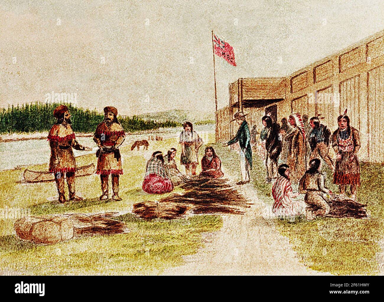Fur Traders e nativi americani, 1841 Foto Stock