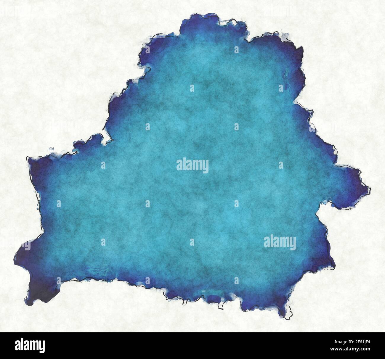 Mappa bielorussa con linee tracciate e illustrazione blu dell'acquerello Foto Stock