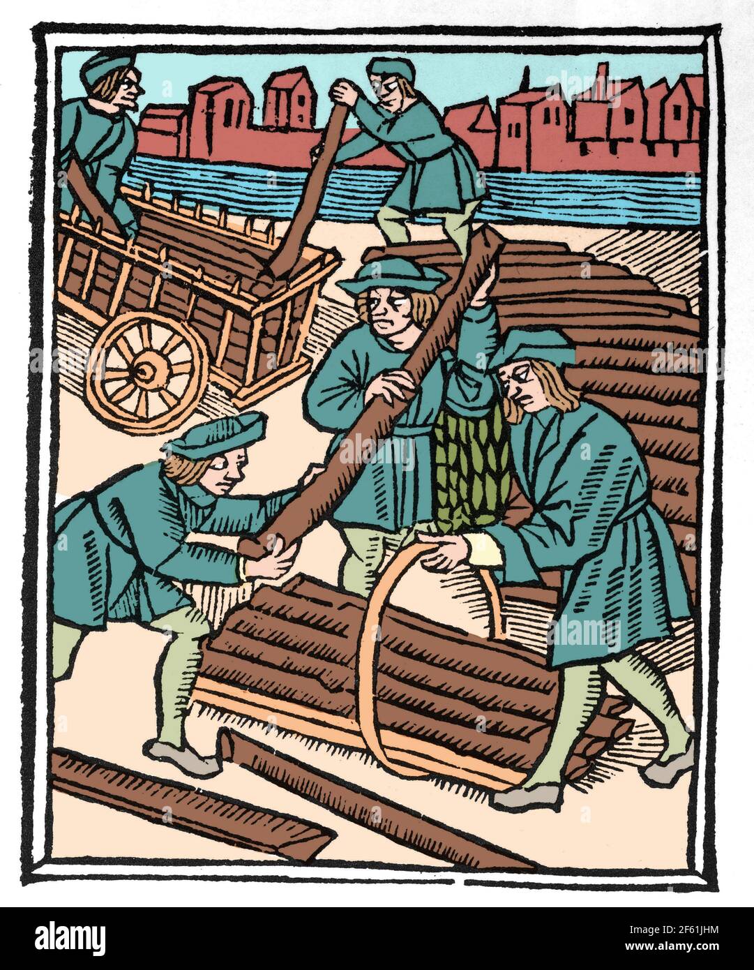 I trasportatori di legname, commercianti medievali Foto Stock