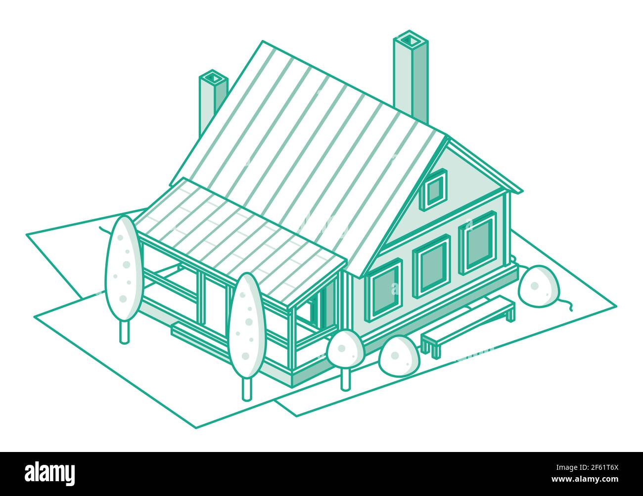 Edificio residenziale di periferia con profilo isometrico. Illustrazione vettoriale. Illustrazione Vettoriale