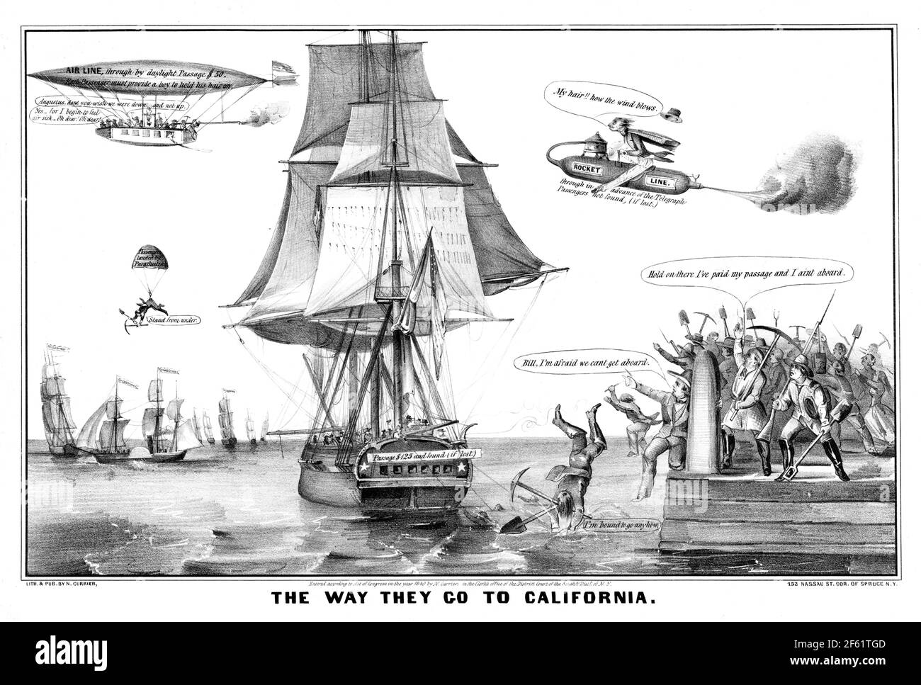 California Gold Rush Cartoon, 1849 Foto Stock