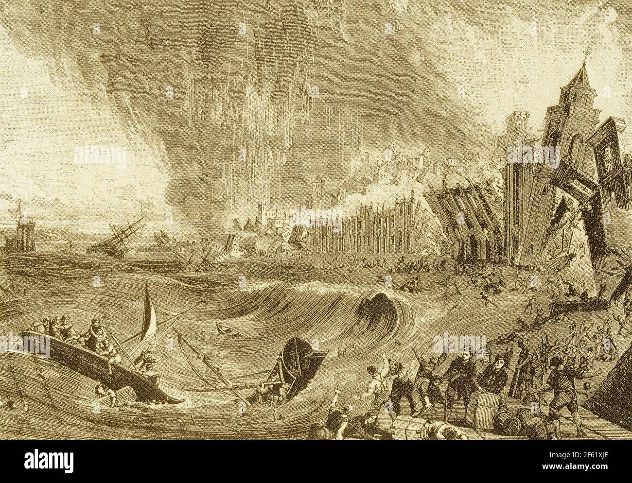 Tsunami di Lisbona, 1755 Foto Stock