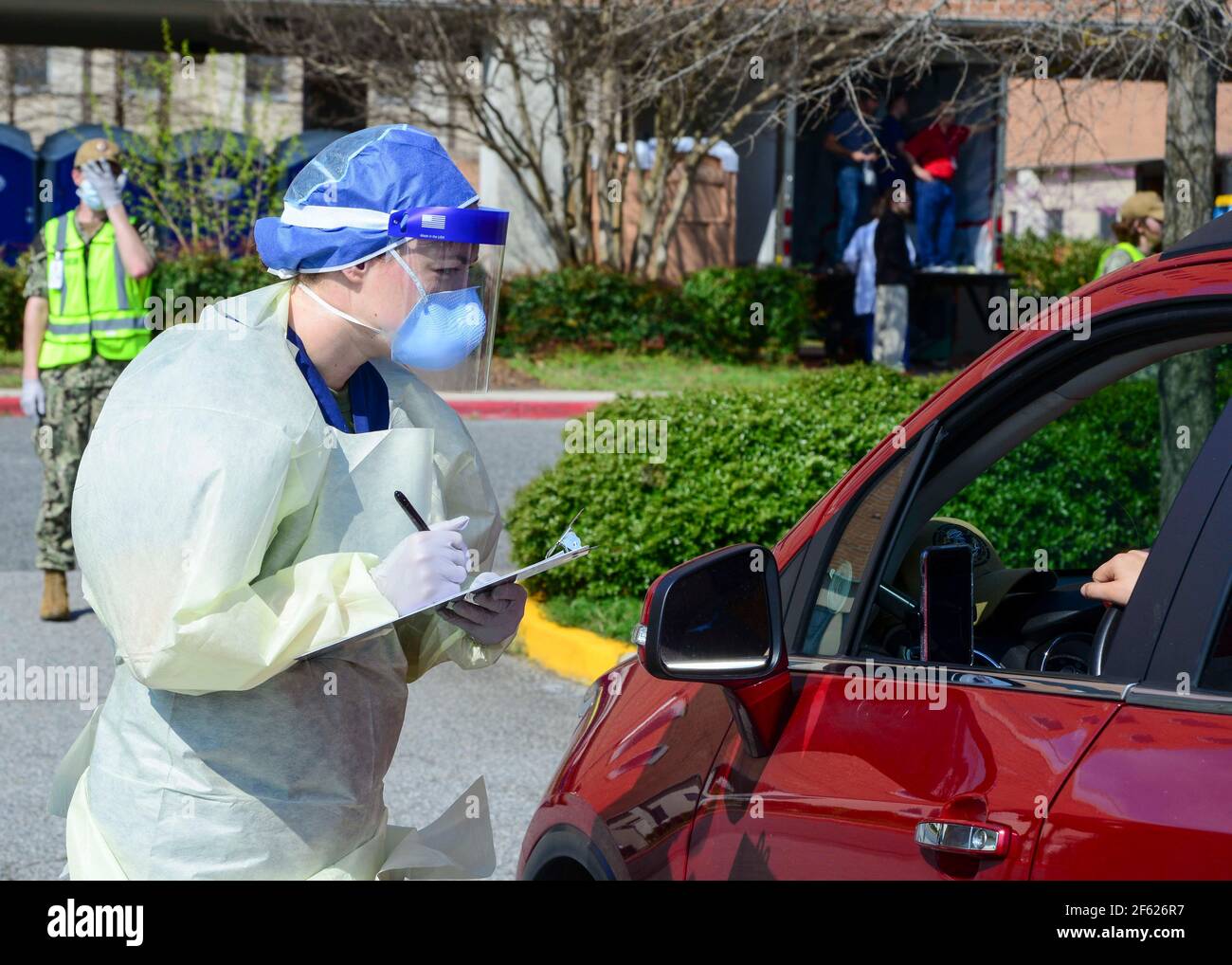 Drive-Thru Screening per COVID-19 Foto Stock