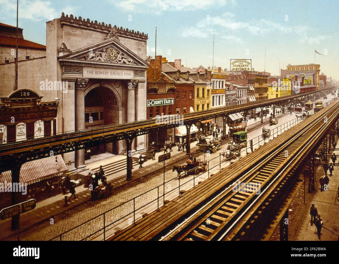 Third Avenue El, The Bowery, New York City, c.. 1900 Foto Stock
