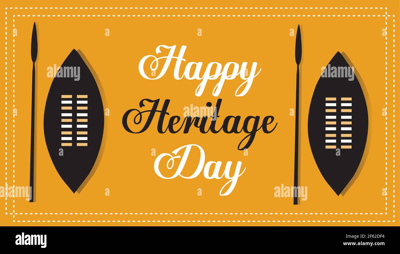 Happy Heritage Day Zulu Shield e Spear Africa Cultura tradizionale Illustrazione Vettoriale