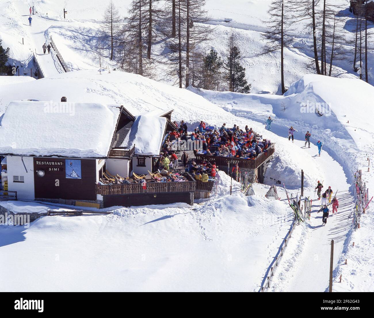 Ristorante Simi terrazza, Brantschenhaus, Zermatt, il Vallese, Svizzera Foto Stock