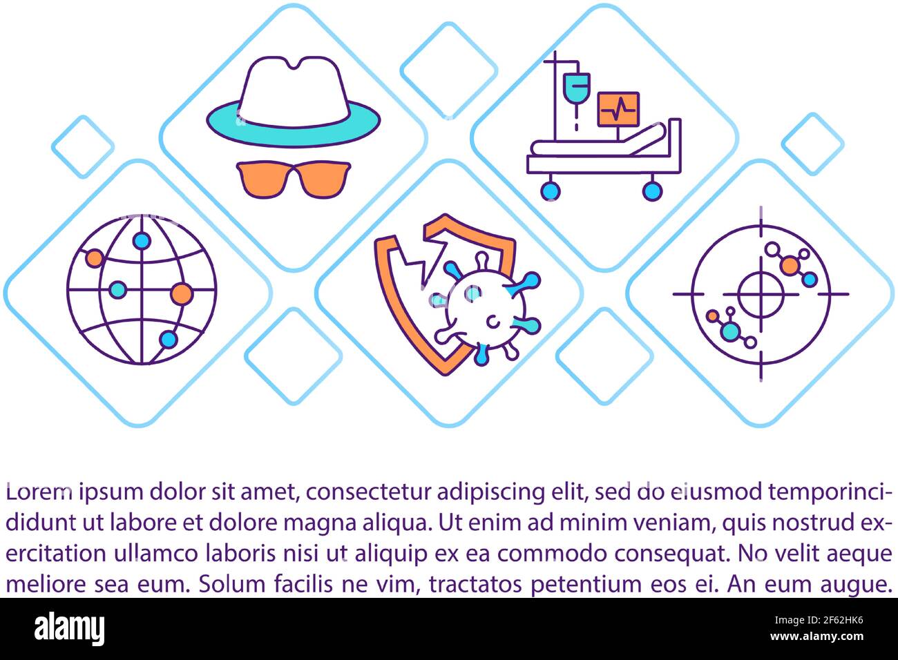 Icone della linea di concetto di diffusione del virus non identificate con testo Illustrazione Vettoriale