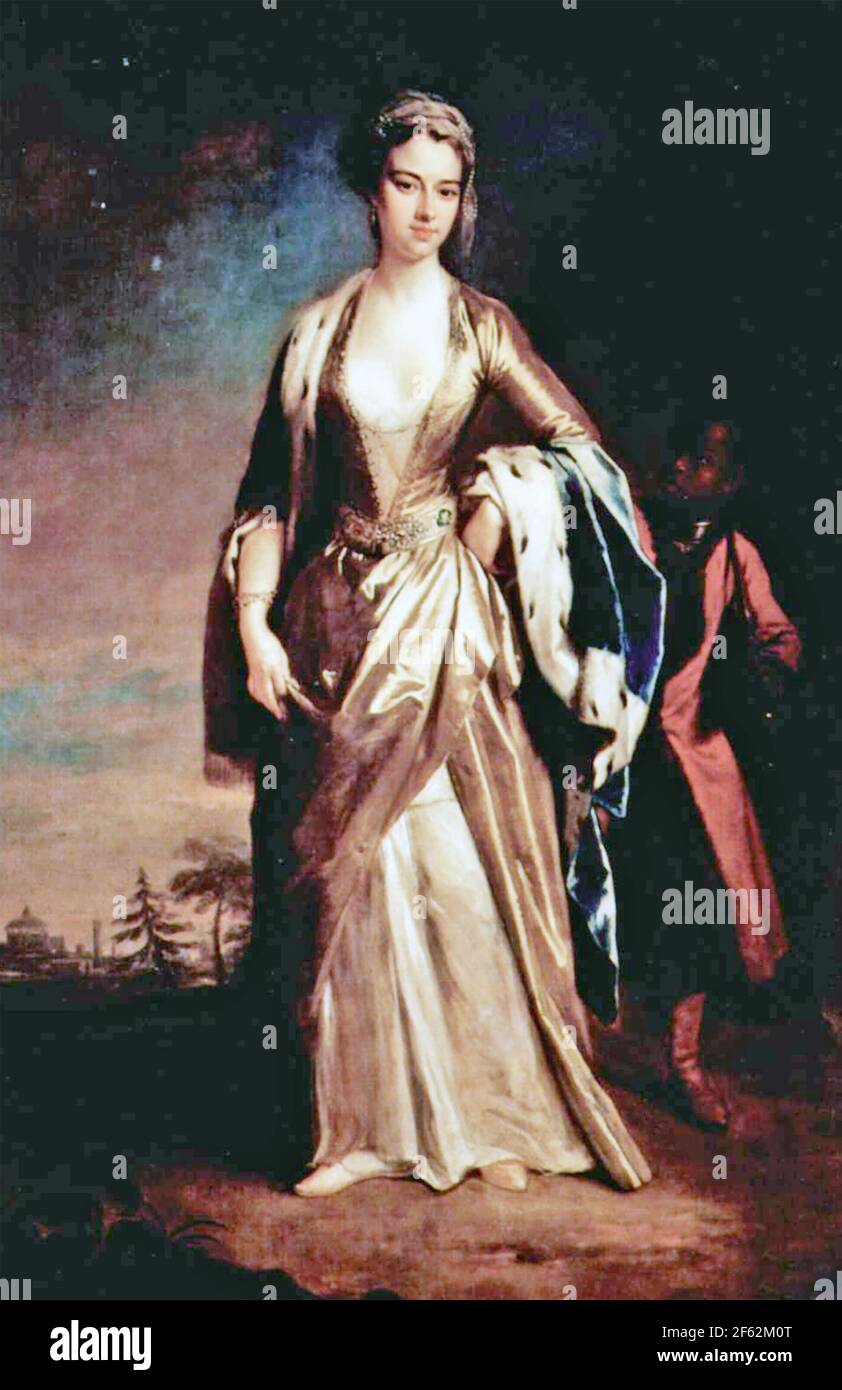 LADY MARY WORTLEY MONTAGU (1689-1762) poeta e scrittore inglese, principalmente circa Le sue esperienze come moglie dell'Ambasciatore britannico nel Empire.Pittura Ottomana di Jonathan Richardson il giovane nel 1725 Foto Stock