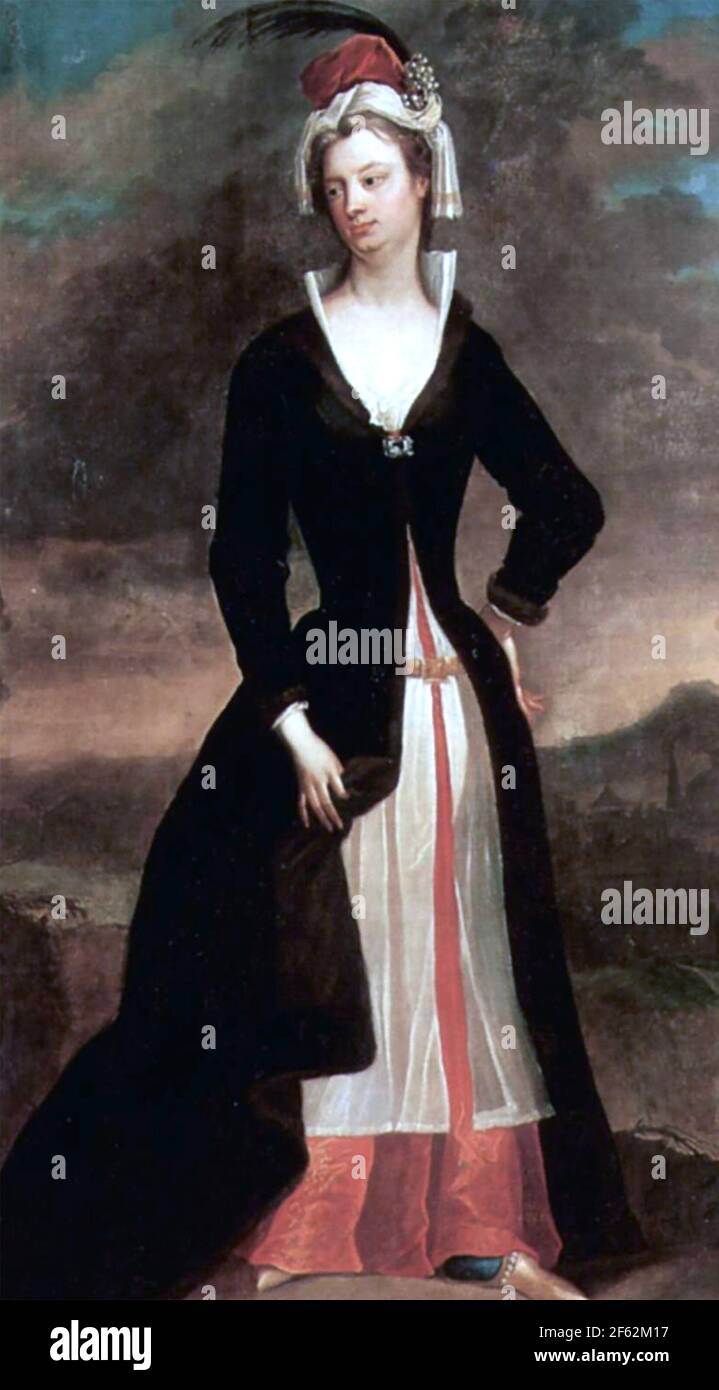 LADY MARY WORTLEY MONTAGU (1689-1762) poeta e scrittore inglese, principalmente sulle sue esperienze come moglie dell'Ambasciatore britannico nell'Impero Ottomano. Pittura di Charles Jervas circa 1720 Foto Stock