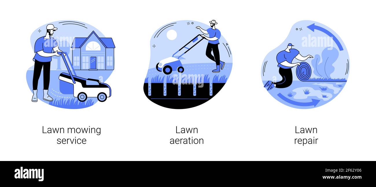 Illustrazioni vettoriali di concetto astratto di manutenzione del tappeto erboso. Illustrazione Vettoriale