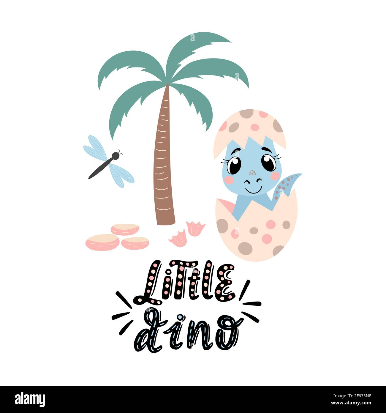 Dinosauro, palma con l'iscrizione - piccolo dinosauro Illustrazione Vettoriale