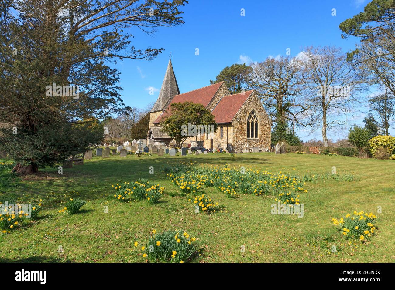 All Saints Church, Mountfield, al tempo di Pasqua, East Sussex, UK Foto Stock