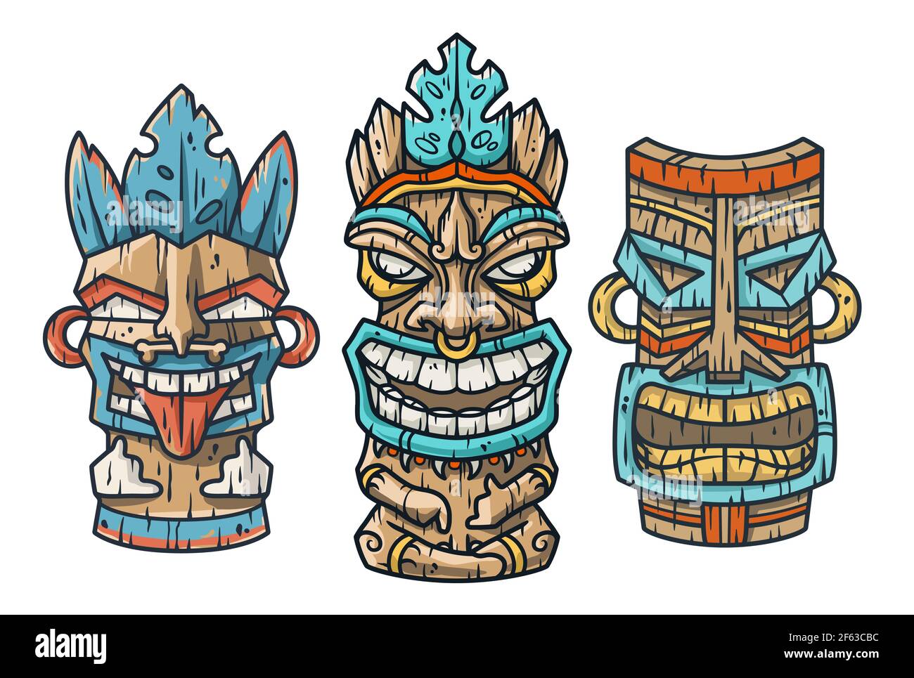Maschera di tiki hawaiana alla moda o idolo facciale. Totem etnico Immagine  e Vettoriale - Alamy