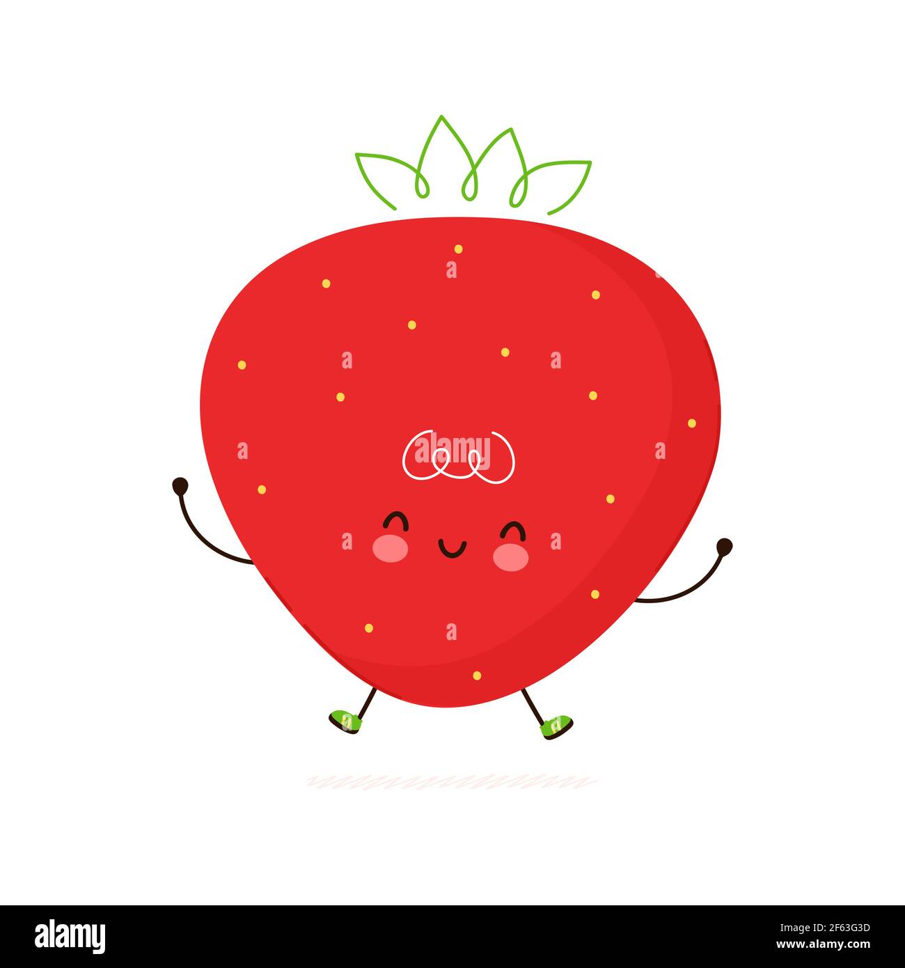 Carino personaggio divertente Strawberry. Icona raffigurante il carattere kawaii del fumetto disegnato a mano del vettore. Isolato su sfondo bianco. Concetto di carattere fragola Illustrazione Vettoriale