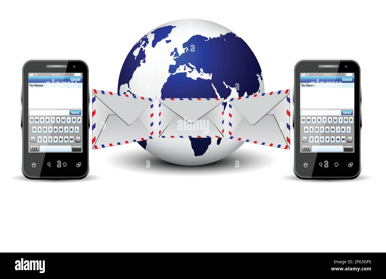 Messaggi SMS, telefono cellulare e terra. Votazione SMS Illustrazione Vettoriale