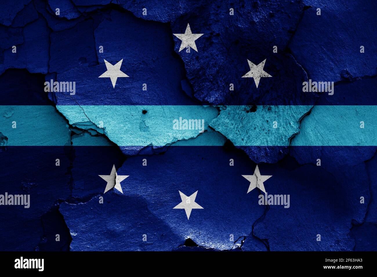 Bandiera di Anaheim, California dipinta su pareti incrinate Foto Stock