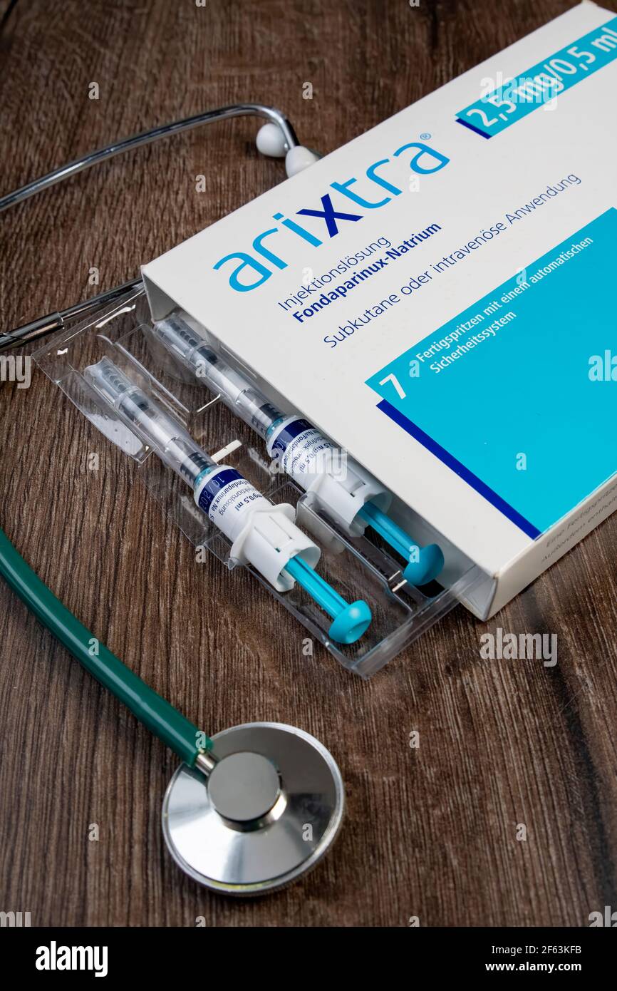 ARIXTRA è un medicinale da prescrizione che viene usato per: Aiutare a prevenire la formazione di coaguli di sangue nelle persone. Fondaparinux sodico Foto Stock