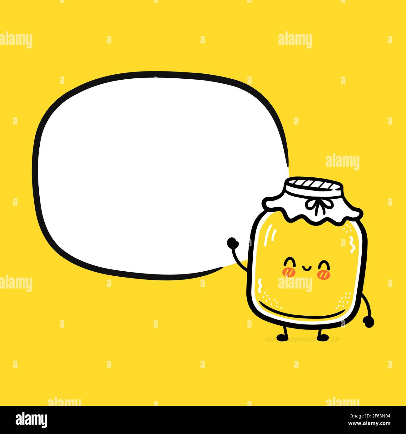 Carino divertente kombucha jar personaggio con bolla del parlato. Icona di illustrazione del carattere kawaii della cartoon vettoriale a linea piatta. Kombucha Jar Character Concept Illustrazione Vettoriale