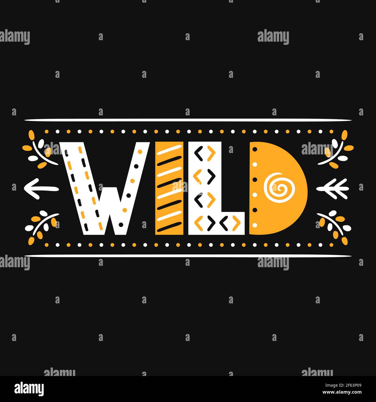 Citazione selvaggia. Illustrazione vettoriale di cartoni animati in stile scandinavo. Stampa wild text per T-shirt, poster, cartoncino Illustrazione Vettoriale