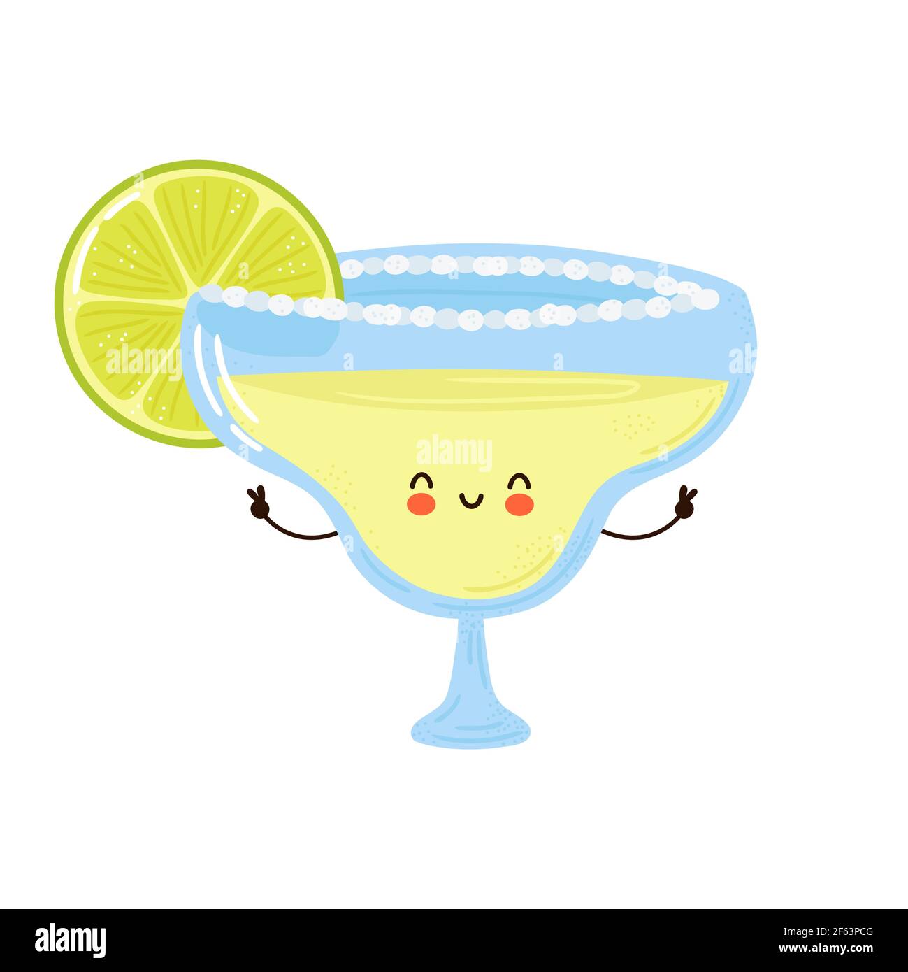 Simpatico simpatico simpatico personaggio cocktail Margarita. Icona raffigurante il carattere kawaii del fumetto disegnato a mano del vettore. Isolato su sfondo bianco. Concetto di cocktail Margarita Illustrazione Vettoriale