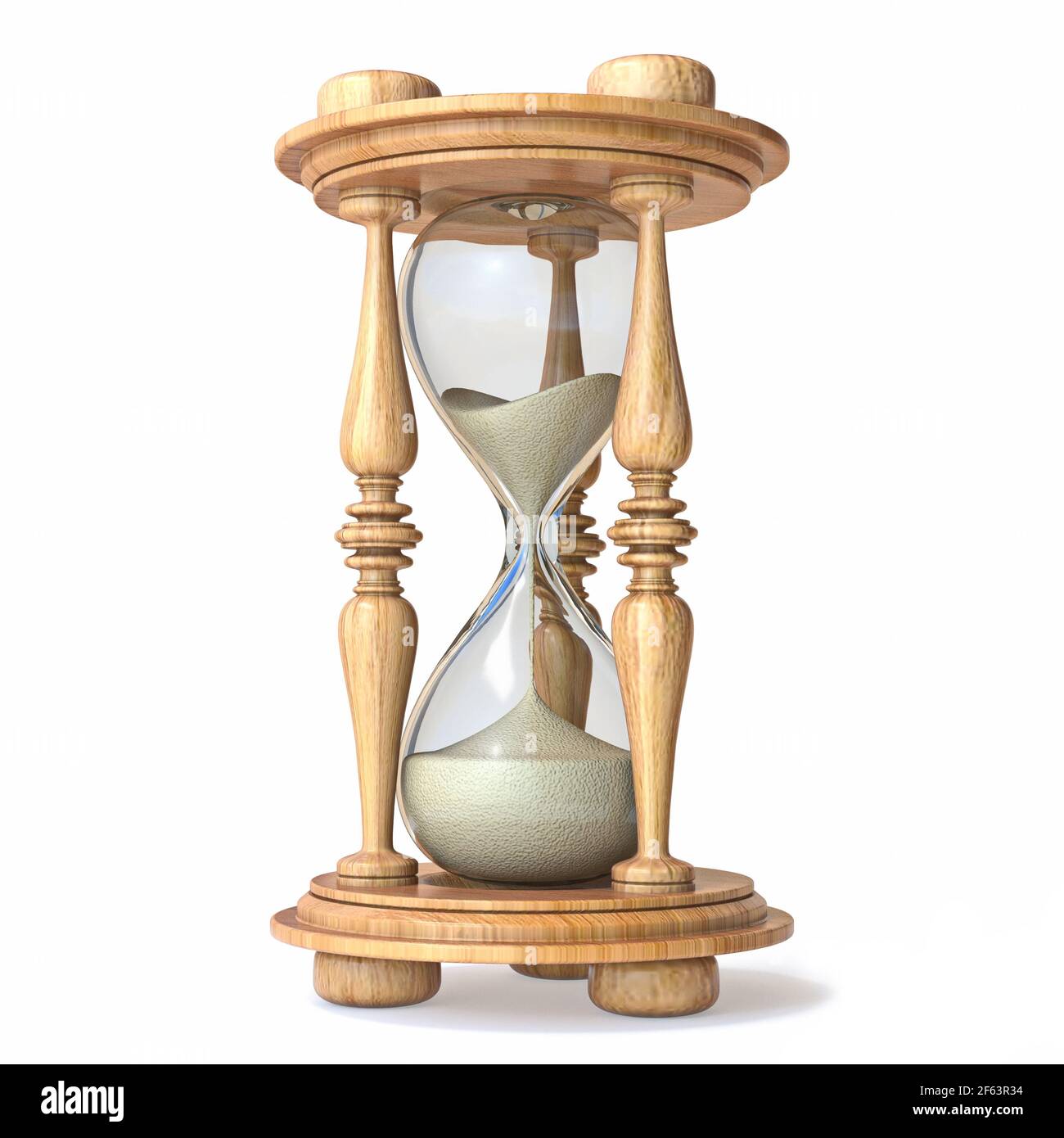 Rappresentazione 3D in clessidra di legno isolata su sfondo bianco Foto Stock