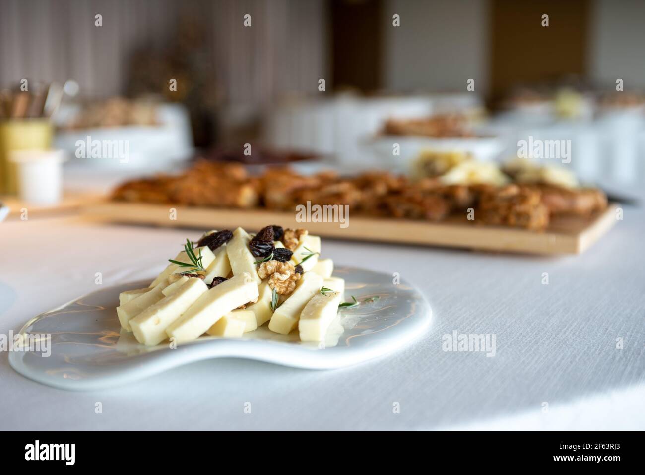 degustazione di formaggi per un catering di nozze Foto Stock