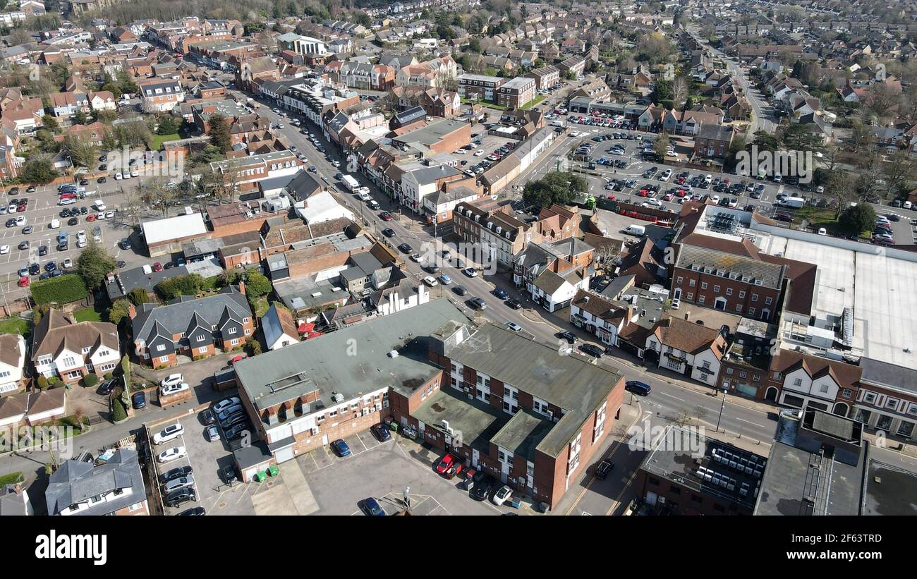 Billericay Essex UK centro città e alta strada immagine aerea Foto Stock