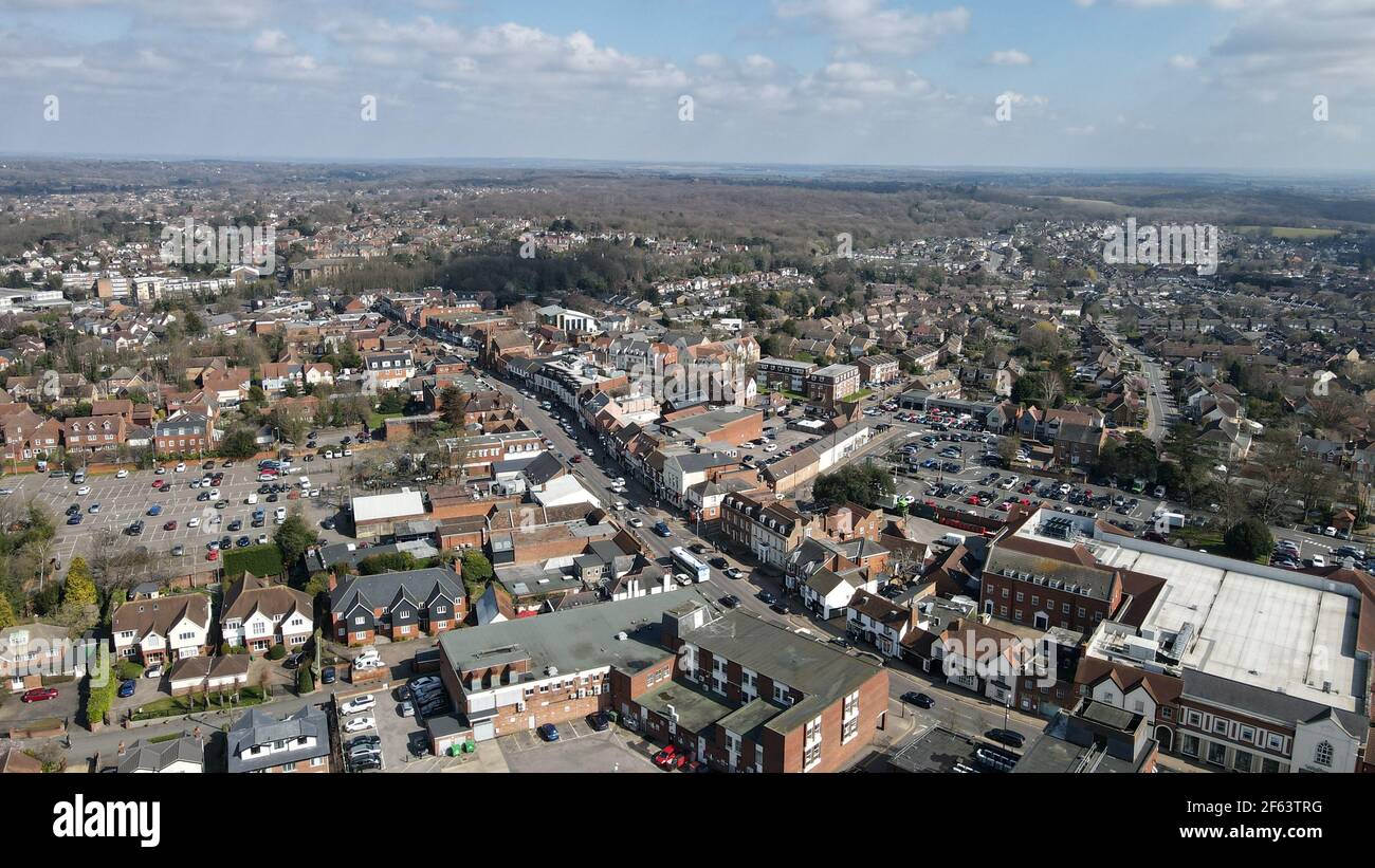 Billericay Essex UK centro città e alta strada immagine aerea Foto Stock