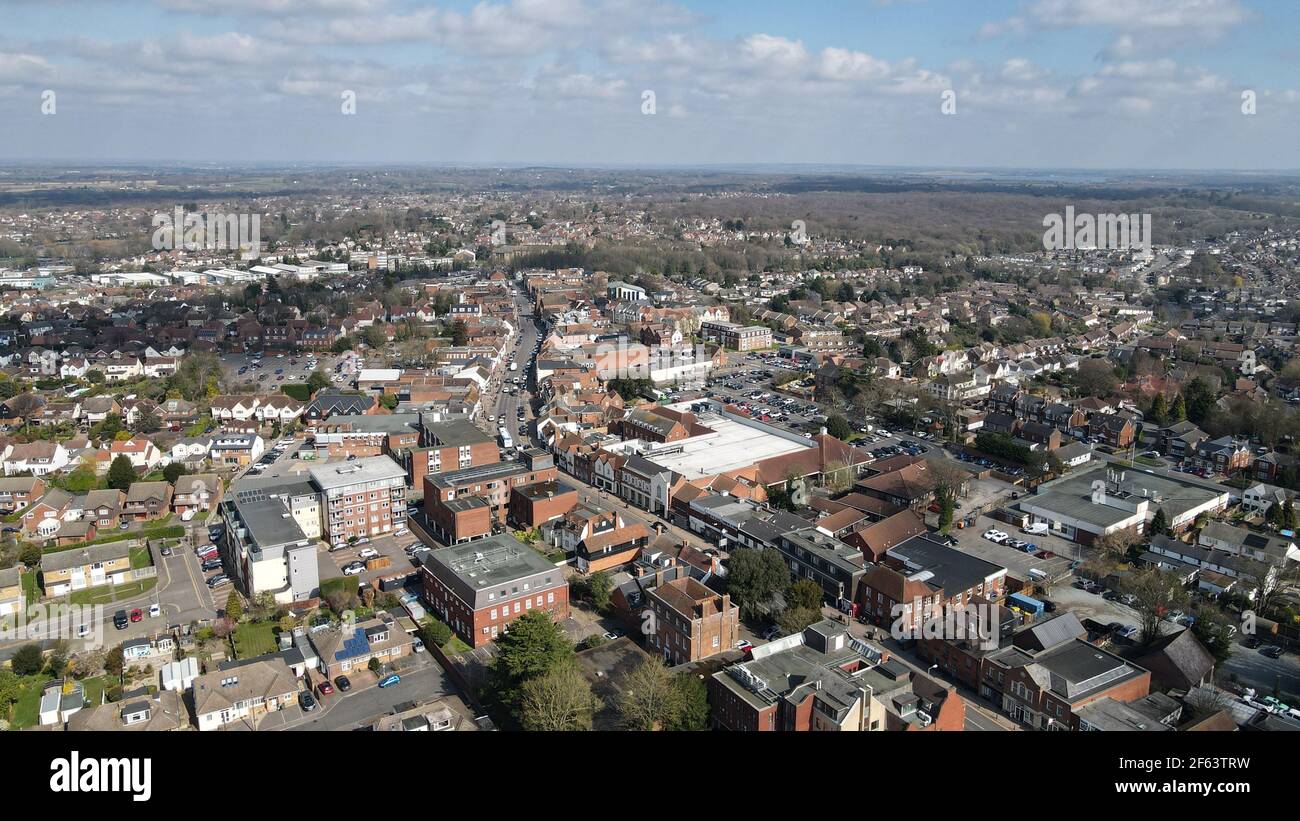Billericay Essex UK centro città e alta strada immagine aerea Foto Stock