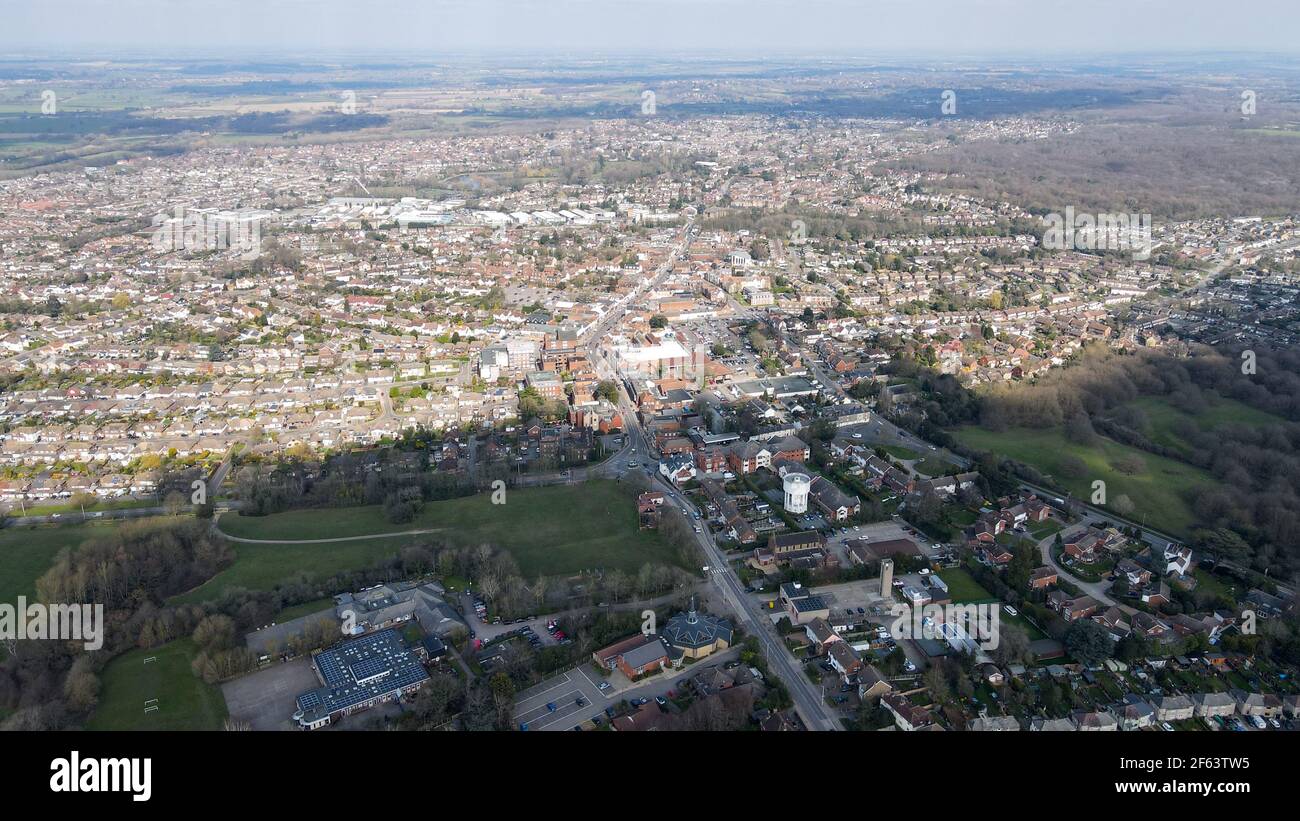 Billericay Essex UK centro città e alta strada immagine aerea Foto Stock