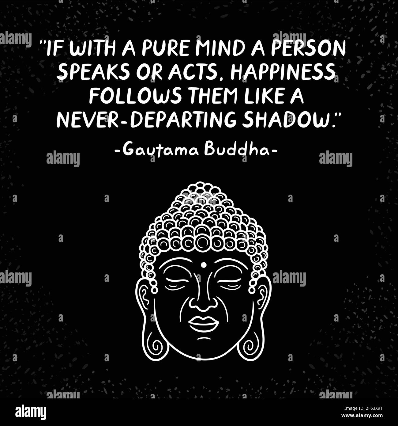 Citazione e volto di Buddha. Disegno dell'icona dell'illustrazione dello stile disegnata a mano vettoriale Illustrazione Vettoriale