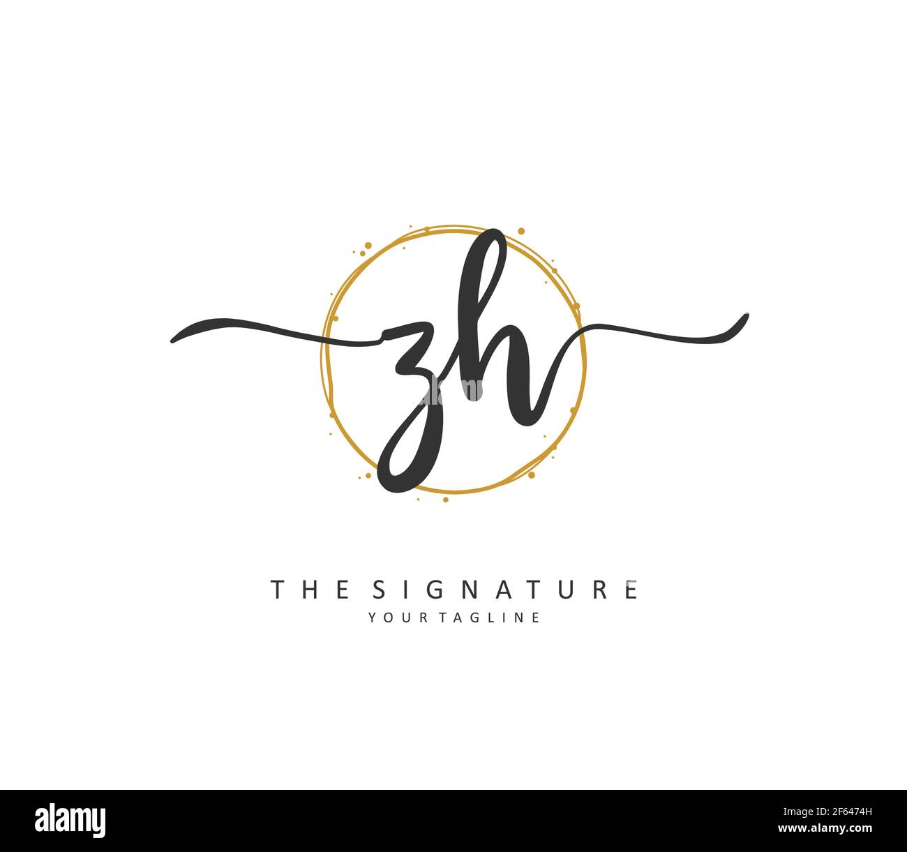 Z H ZH scrittura a mano della lettera iniziale e logo della firma. Un logo iniziale di calligrafia concettuale con elemento modello. Illustrazione Vettoriale
