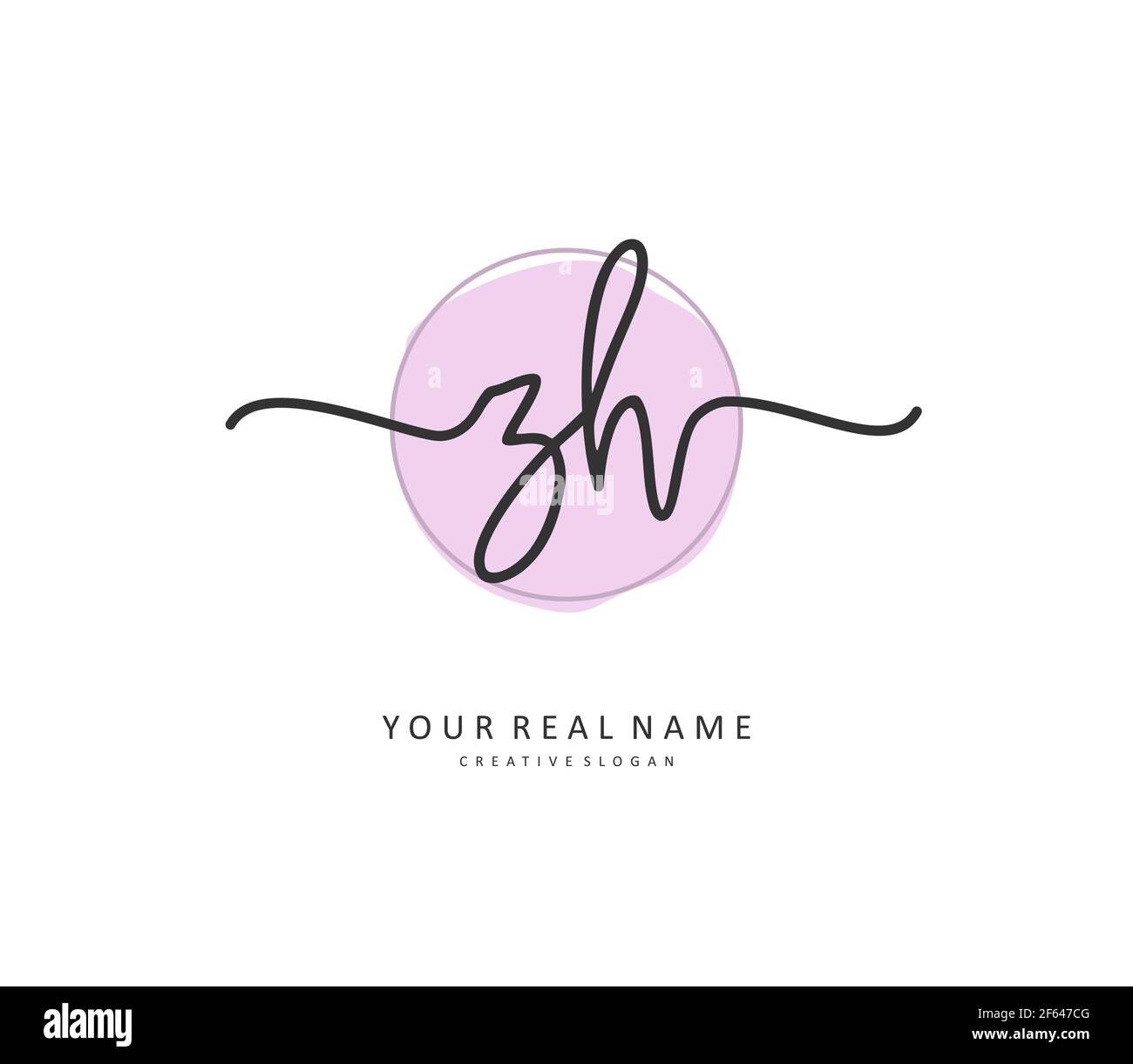 Z H ZH scrittura a mano della lettera iniziale e logo della firma. Un logo iniziale di calligrafia concettuale con elemento modello. Illustrazione Vettoriale