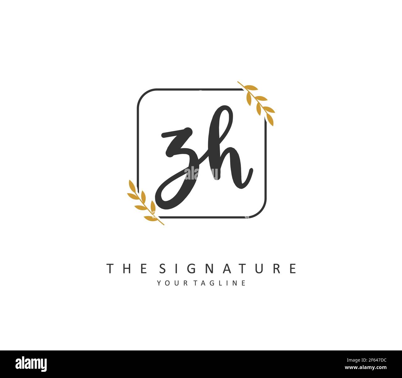 Z H ZH scrittura a mano della lettera iniziale e logo della firma. Un logo iniziale di calligrafia concettuale con elemento modello. Illustrazione Vettoriale