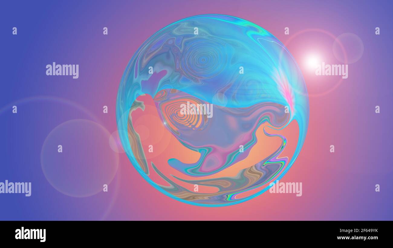 Sfondo fantasy astratto con una sfera di texture blu. Immagine 3D, rendering 3d Foto Stock