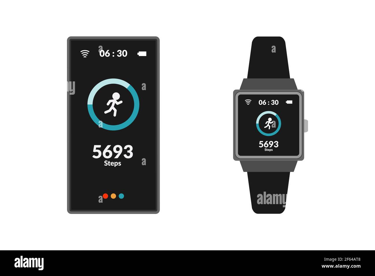 design piatto del fitness tracker con smartphone e smartwatch dispositivo digitale Illustrazione Vettoriale