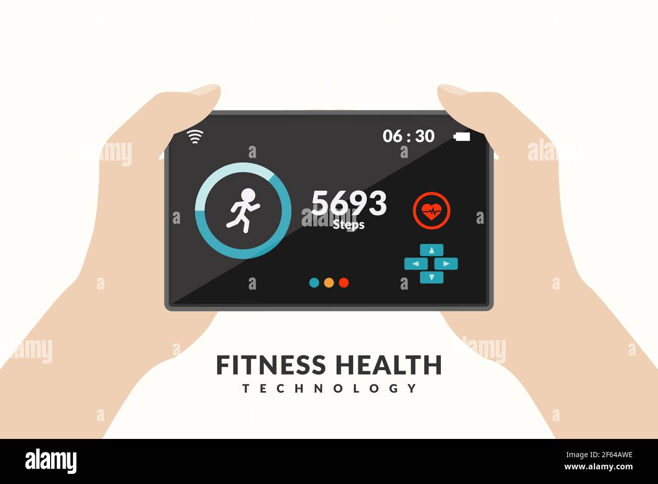 illustrazione vettoriale di entrambe le mani che tengono traccia di attività fisica con smartphone Illustrazione Vettoriale