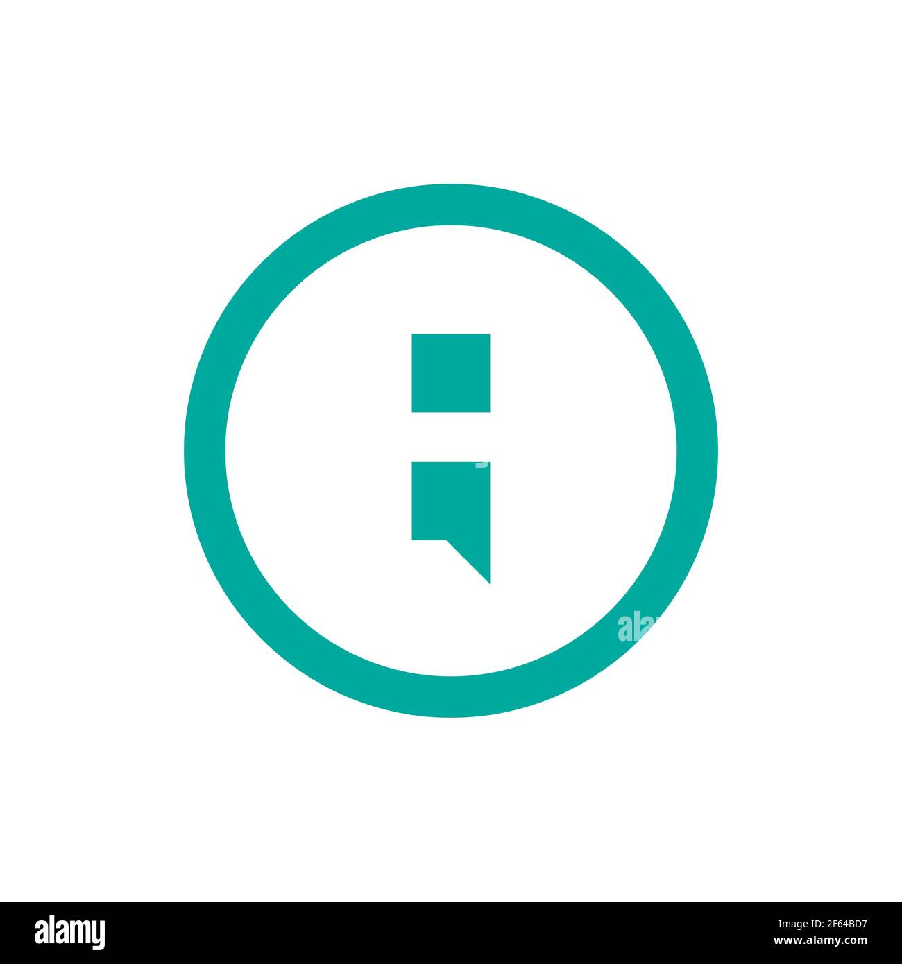 punto e virgola blu in cerchio blu isolato su bianco. Icona punteggiatura piatta. Illustrazione vettoriale. Logo preventivo. Cartello chat. Citazione Illustrazione Vettoriale