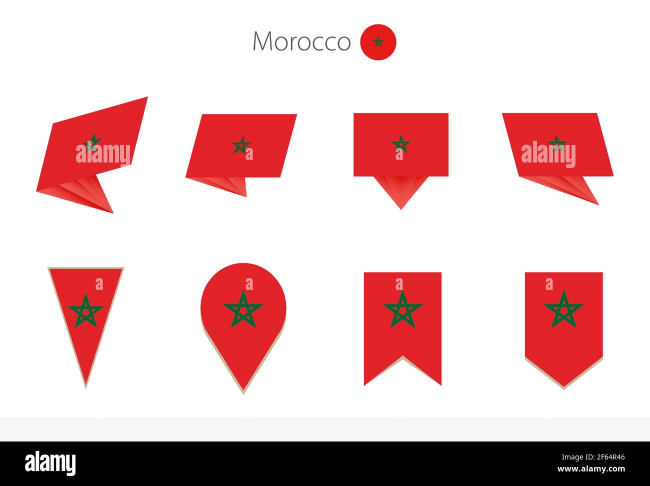 Collezione nazionale di bandiere marocchine, otto versioni di bandiere vettoriali marocchine. Illustrazione vettoriale. Illustrazione Vettoriale