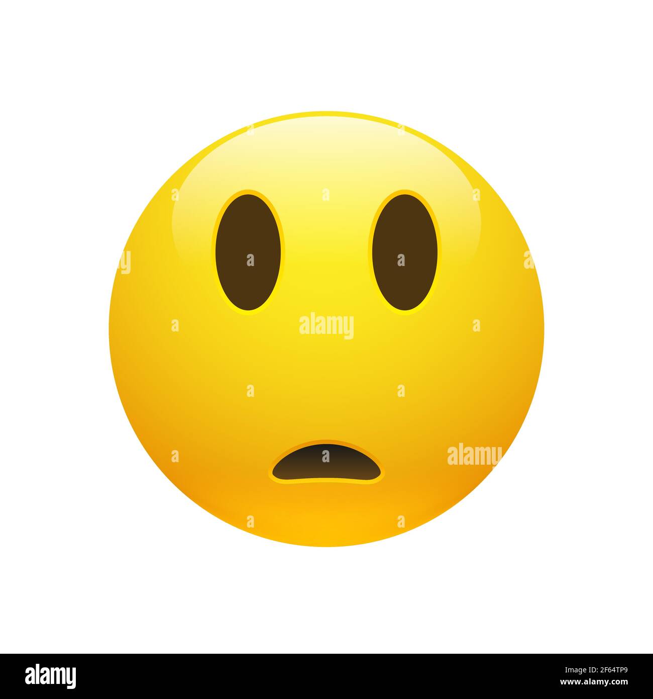 Vettore Emoji giallo triste volto confuso con gli occhi e la bocca su sfondo bianco. Icona divertente Emoji. Illustrazione 3D per chat o messaggi. Illustrazione Vettoriale