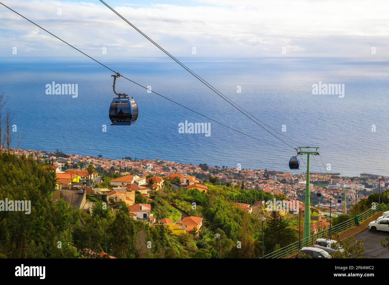 Funivia dalla città di Funchal al Monte Palace di Madeira, Portogallo Foto Stock