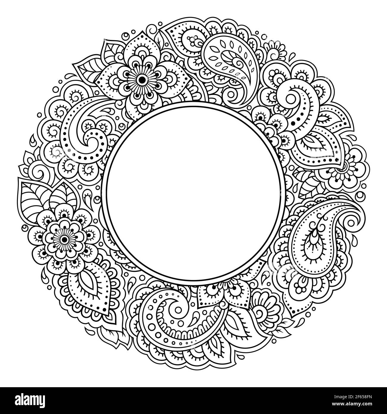 Telaio nella tradizione orientale. Stilizzato con motivi decorativi in tatuaggi di hennè per decorare copertine per libri, taccuini, scrigno, riviste, cartoline e fo Foto Stock