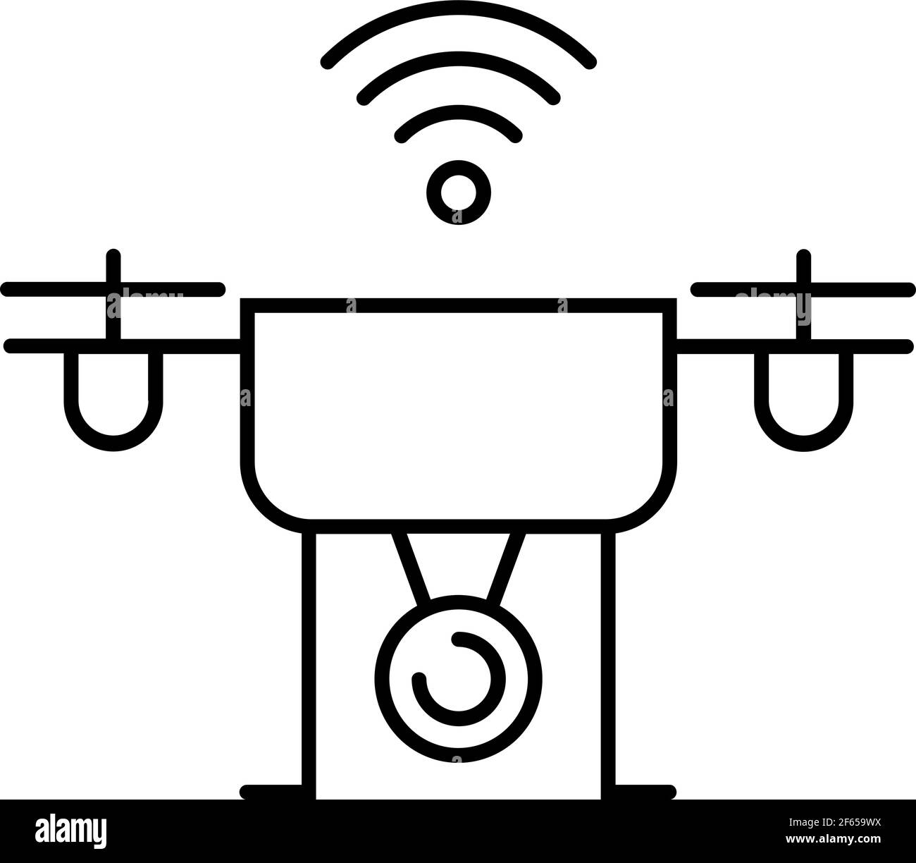 Drone icona UAV in un contorno sottile. Illustrazione vettoriale. Illustrazione Vettoriale