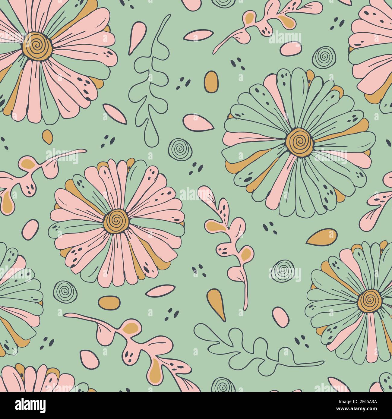 Motivo vettoriale senza cuciture con fiori romantici su sfondo blu. Semplice carta da parati aqua floreale. Decorativo fiore prato moda tessile. Illustrazione Vettoriale