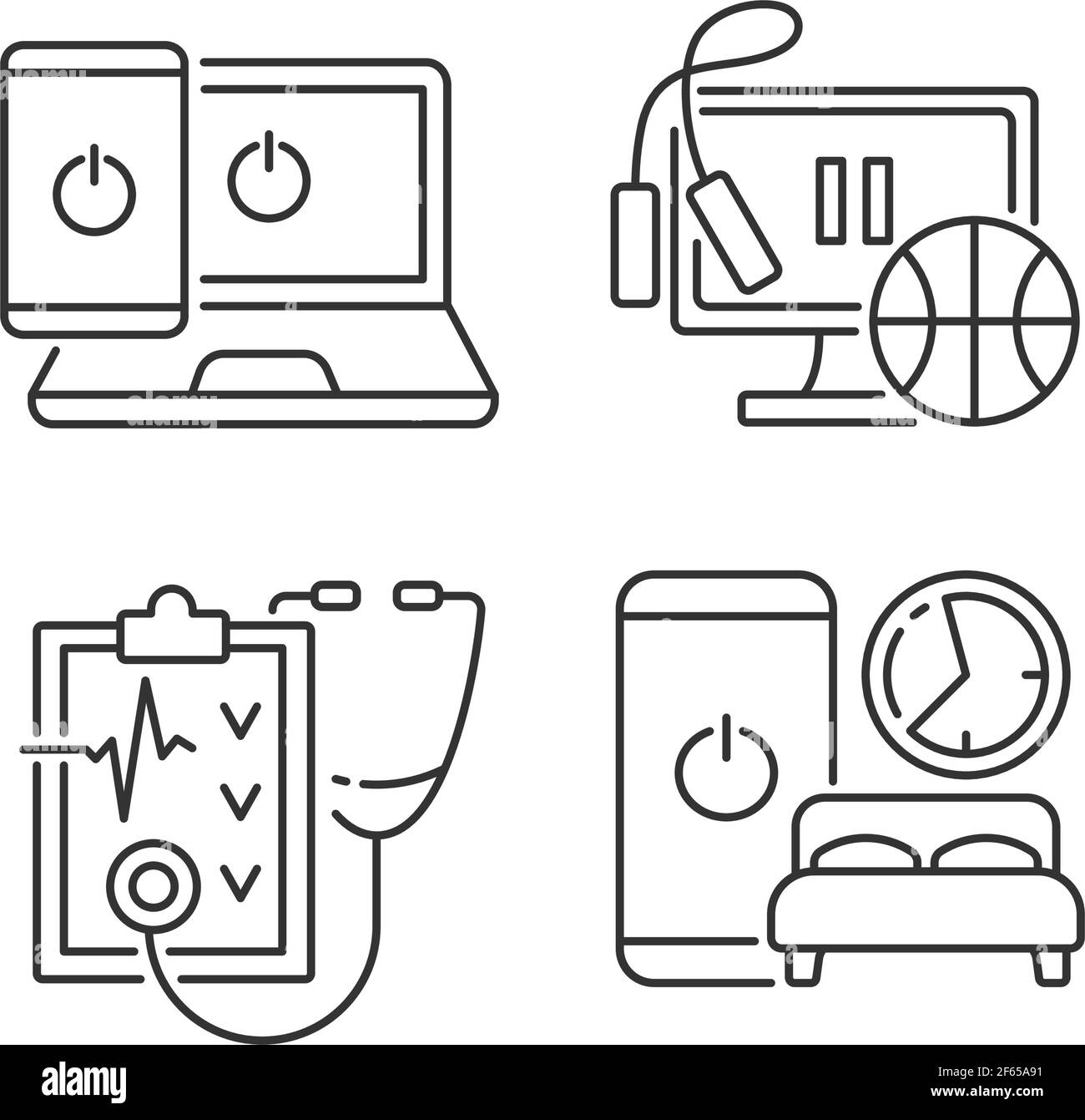 Set di icone lineari per uno stile di vita sano Illustrazione Vettoriale