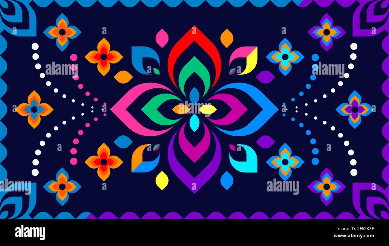 Colorato motivo floreale ornamentale su sfondo scuro illustrazione vettoriale. Illustrazione Vettoriale