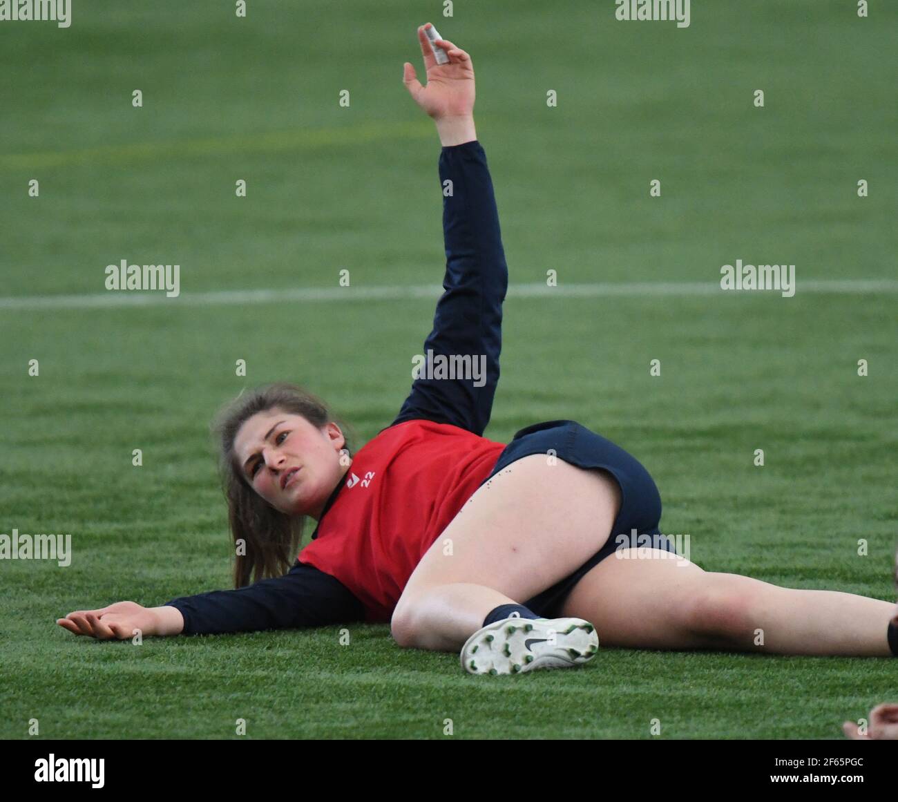 Oriam Sports CenterRiccarton, Edinburgh.Scotland UK. 29 Marzo 21 Scotland Women's Rugby Squad sessione di allenamento per il prossimo Six Nation Match vs England Pic mostra Helen Nelson . Credit: eric mcowat/Alamy Live News Foto Stock